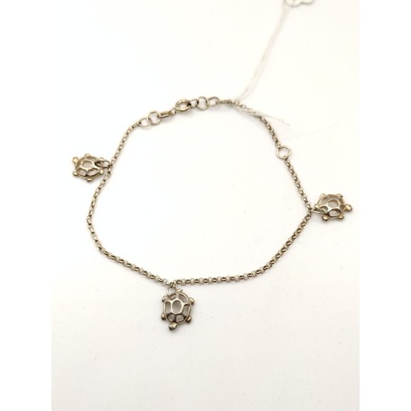 Sterling Silver Turtle Dangling Charm Chain Bracelet 8" - Picture 1 of 4
